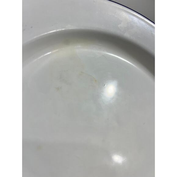 2 Vintage White w/ Blue Rim Enamel 9.5" Salad Plate Cottage Farmhouse Kitchen - Picture 3 of 9